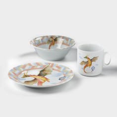 Набор фарфоровой посуды «Страна драконов», 3 предмета: кружка 200 мл, тарелка, салатник 36 Добрушский фарфоровый завод