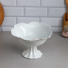 Салатник «Роза», на подставке, 1.5 л, золотая обводка, фарфор, Иран Керамика ручной работы