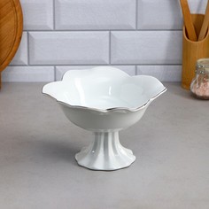 Салатник «Роза», на подставке, 800 мл, золотая обводка, фарфор, Иран Керамика ручной работы