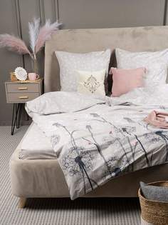 Комплект постельного белья Семейный Galtex Компаньон поплин Одуванчики серо-бежевый