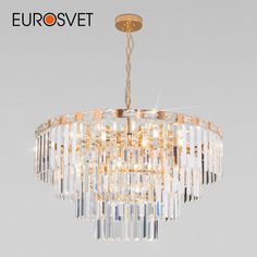 Подвесная люстра Eurosvet Elegante 10130/10 золото с прозрачным хрусталем Strotskis E14