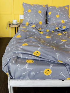 Постельного белье 1,5-спальное Galtex Смайлы серый на белом фоне