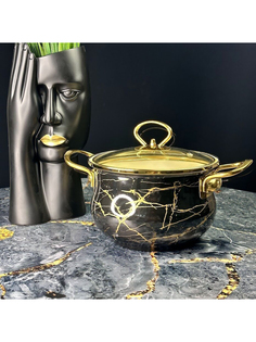Кастрюля эмалированная с крышкой Lenardi Черный мрамор 2,2л 776-056