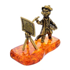 Фигурка Кот художник из латуни и янтаря 5,0х2,5х2,6см LY-390081 No Brand