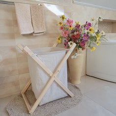 Корзина для белья складная деревянная, хвоя, 67х58х44см No Brand