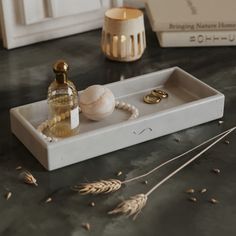 Декоративный поднос MUSKO HOME 23x11 см., бетон, белый глянцевый