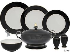 Обеденный сервиз Lenardi Black супница, тарелки, салатник на 6 персон 23 предмета