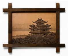 Картина BoomGift Храм на холме Ханчжоу, гравировка на натуральной коже