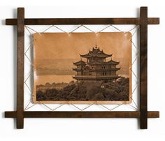 Картина BoomGift Храм на холме Ханчжоу, гравировка на натуральной коже