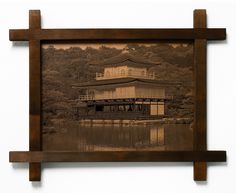 Картина BoomGift Храм Кинкакудзи, гравировка на натуральной коже