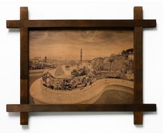 Картина BoomGift Парк Гуэль, Испания, гравировка на натуральной коже