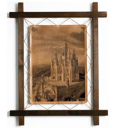Картина BoomGift Храм Святого Сердца, Барселона, гравировка на натуральной коже