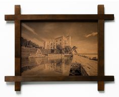 Картина BoomGift Замок Мирамаре, Италия, гравировка на натуральной коже