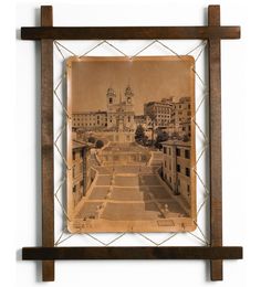 Картина BoomGift Испанская лестница, Рим, гравировка на натуральной коже