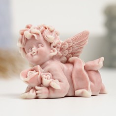 Фигура Сувениры из мраморной крошки Ангел с розами лежащий, 9892121, 4,5см