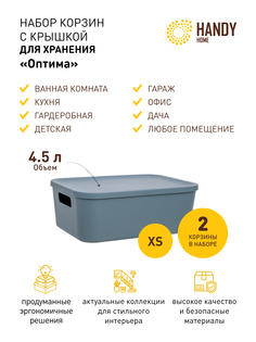 Корзина для хранения Handy Home с крышкой 2 шт синяя