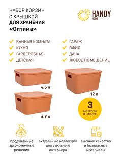 Корзина для хранения Handy Home с крышкой набор 3 шт оранжевая