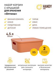 Корзина для хранения Handy Home с крышкой набор 2 шт оранжевая