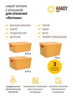 Корзина для хранения Handy Home с крышкой набор 3 шт желтая
