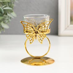 Подсвечник Бабочка и кольцо металл на 1 свечу, d=5 см, золото, 6,5х6,5х9,3 см No Brand