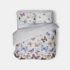 Комплект постельного белья KTEX Бабочки 2 спальный с ЕВРО простыней поплин