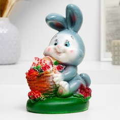 Копилка Хорошие сувениры, Кролик с корзиной роз, 17см серый,