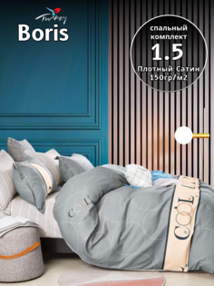 Постельное белье Belle Store BRShl 1.5 спальное сатин серое