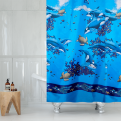 Штора для ванной Delphinium S-30 полиэстер 180х180см, 12 колец, синий