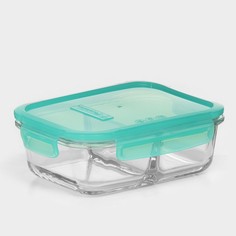 Контейнер Lockie&Lock Food, стеклянный, 1010 мл, 2 секции, зеленая крышка 10157472 No Brand