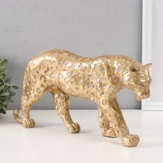 Сувенир полистоун Леопард золото 32х65х16 см No Brand
