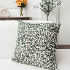 Декоративный чехол на подушку 45х45, зеленые листья Nobrend