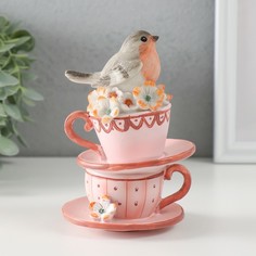 Сувенир полистоун Снегирь сидит на чашечках с ами 9х9х14 см No Brand