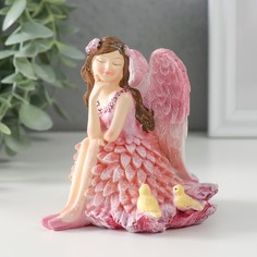 Сувенир полистоун Девочка-ангел в розовом платье с птичками 10х85х10 см No Brand