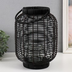 Подсвечник металл PVC Фонарик Плетёнка чёрный 30х22х22 см No Brand