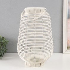 Подсвечник металл PVC Фонарик Плетёнка белый 39х25х25 см No Brand