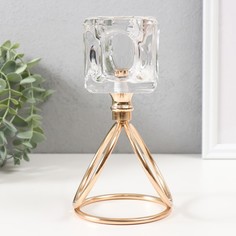 Подсвечник металл стекло на 1 свечу Ледяной кубик d6 см золото 10х10х19 см No Brand