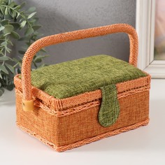 Шкатулка для рукоделия Зелёно-оранжевая 18х12х9,5 см No Brand