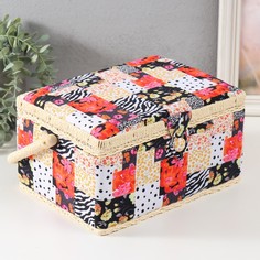 Шкатулка для рукоделия Пэчворк. Цветы, горох и зебра 19х26х14,5 см No Brand