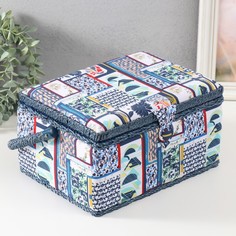Шкатулка для рукоделия Пэчворк. Синие цветы 19х26х14,5 см No Brand