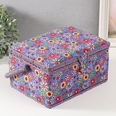 Шкатулка для рукоделия Нарисованные цветы на синем 19х26х14,5 см No Brand
