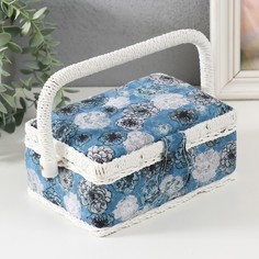 Шкатулка Чёрно-белые цветы на голубом, 9716950, с ручкой No Brand