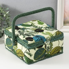 Шкатулка Тропические листья на зелёном, 9716976, с ручкой No Brand