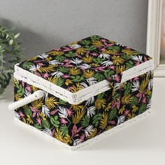 Шкатулка Лесные веточки на чёрном, 9716983 с ручкой No Brand