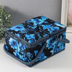 Шкатулка Голубые цветы на синем, 9716989 с ручкой No Brand