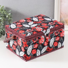 Шкатулка для рукоделия Пуансеттия на чёрном 19х26х14,5 см No Brand