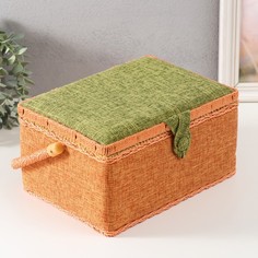 Шкатулка для рукоделия Зелёно-оранжевая 19х26х14,5 см No Brand