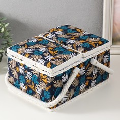 Шкатулка Лесные веточки на синем, 9716991 с ручкой No Brand