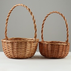 Набор корзин плетеных D29x14/38 см, D24 x 12/33 см, 2 шт, медовые, ива No Brand
