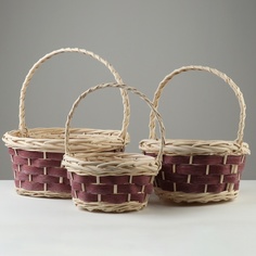 Набор корзин плетеных 36х36х16х38 см, 30х30х14х33 см, 23х23х12х28 см, 3 шт, ива No Brand