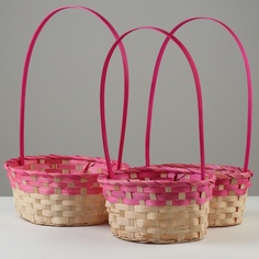 Набор корзин 27x21x10/38 см, 24x19x10/36 см, 22x18x10/34 см, 3 шт, розовые, бамбук No Brand